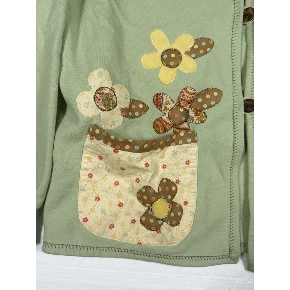 Vintage Grandma Sweater Gardening full button sun flower floral long sleeve READ - Picture 5 of 12